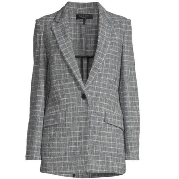 RAG & BONE designer gray checkered s plaid suit blazer jacket luxury NWT sz 6 - Picture 6 of 14
